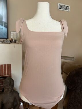 Express Tie-Shoulder Square Neck Tank Top - Blush Pink